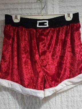 Mens Santa Boxers Festive Red Velvet Shorts with Black Waistband Christmas NWOT